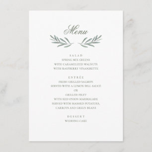 Menú Hojas de oliva simples. Boda italiano. Botánico
