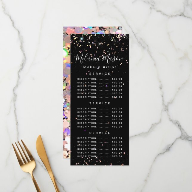 Menú Holográfico Purpurina maquillaje artista prec (Anverso/Reverso In Situ)