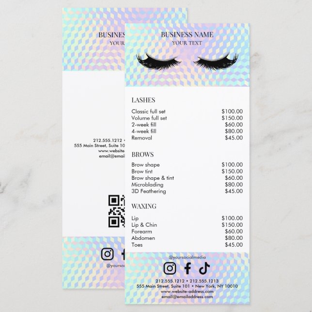 Menú Holographic Salon Price List (Anverso / Reverso)