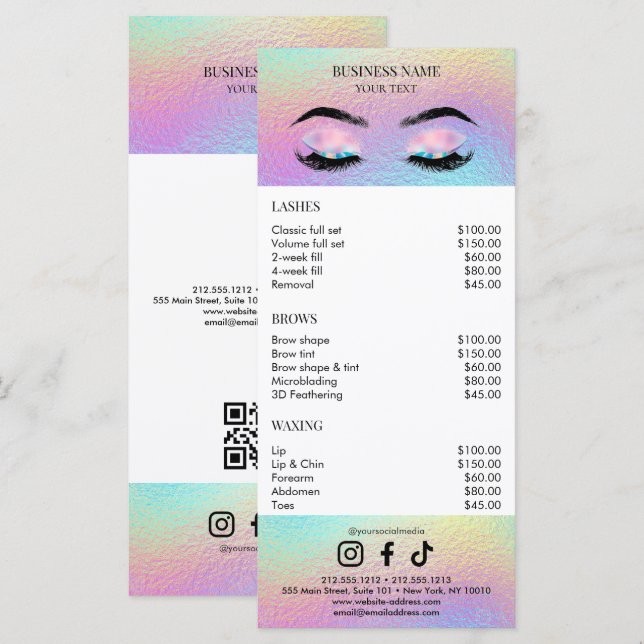Menú Holographic Salon Price List (Anverso / Reverso)