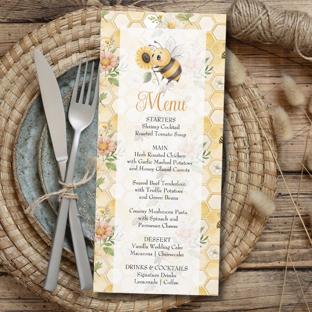 Menú Honeycomb Floral Bee Classy Custom Baby Shower (Subido por el creador)