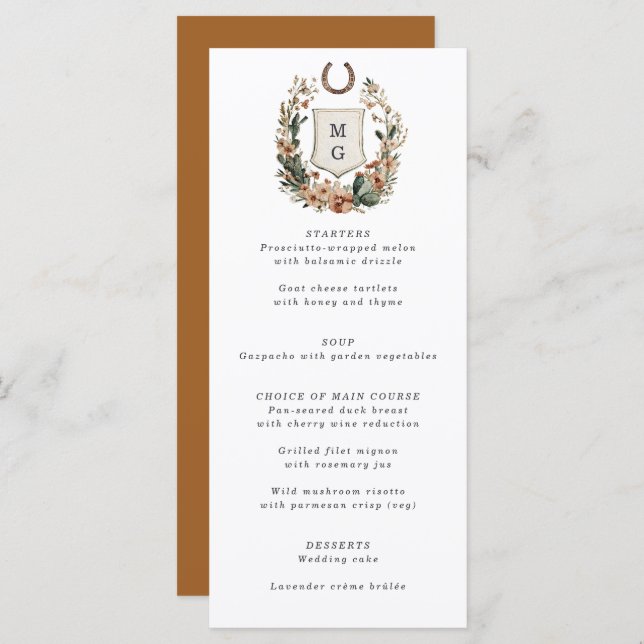 Menú Horseshoe Cactus Western Country Crest Wedding  (Anverso / Reverso)