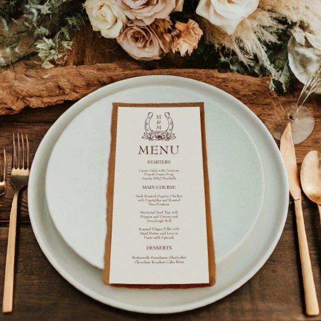 Menú Horseshoe y floral País occidental Boho Boda (Subido por el creador)