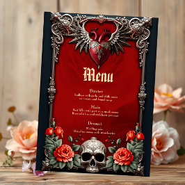 Menú Icono gótico romántico: corazón, rosa, cráneo.