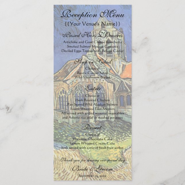 Menú Iglesia en Auvers de Vincent van Gogh Boda (Anverso)