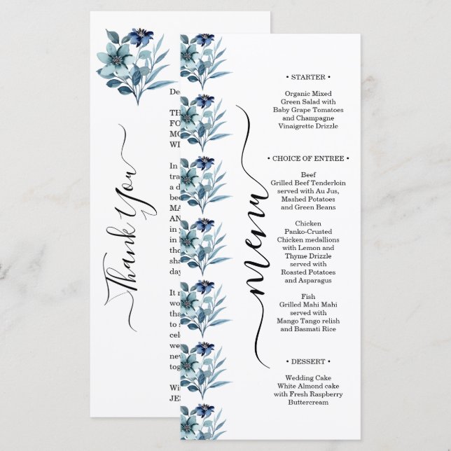 Menú Ilustración de Acuarela Rústica con Ramo Floral Az (Anverso / Reverso)