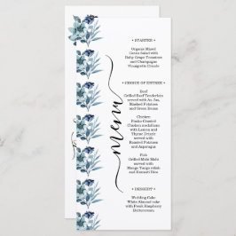 Menú ilustración de acuarela rústica ramo floral azul