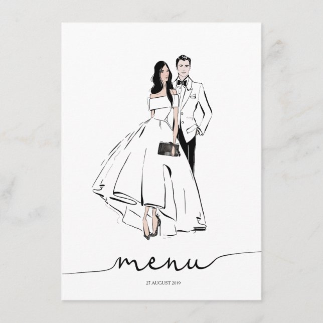 Menú ilustracion de moda de Groom y Bride (Anverso)