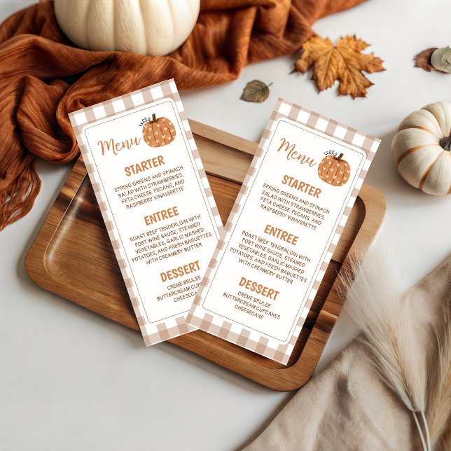 Menú Imprimible de Calabaza Gingham Neutral 4x9 (Subido por el creador)
