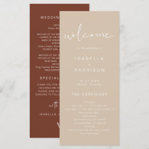 Menú INDIE Bohemian Earth Toned Beige Wedding Program