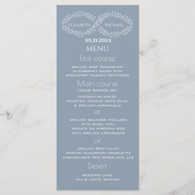 Menú Infinito polvoriento azul botánico romántico (Anverso)