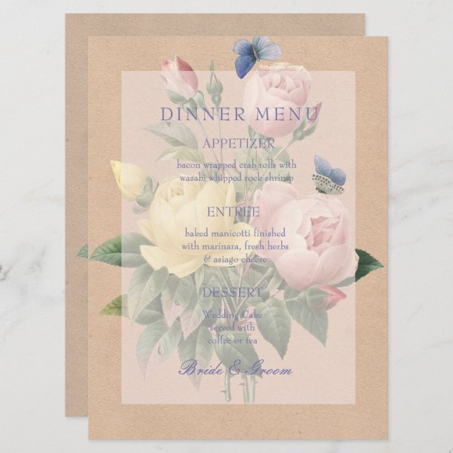 Menú Invitación a la boda de Rosa en inglés (Anverso / Reverso)