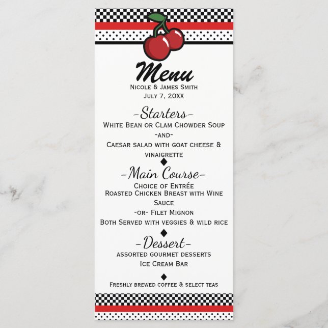 Menú Invitación de Personalizado blanco y negro de (Anverso)