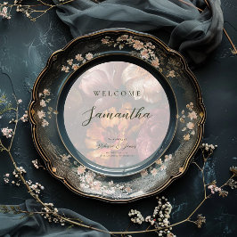 Menú Invitados a la pintura romántica y oscura de flore