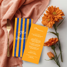 Menú Italian Hand Written Painted Pinstripes Wedding