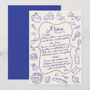 Menú Italiano Dibujado a Mano Azul y Crema