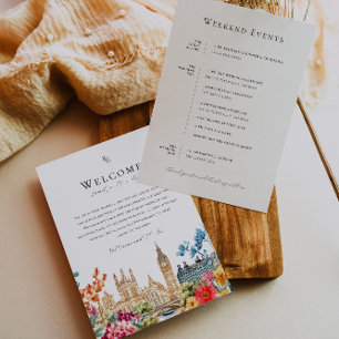 Menú Itinerario de Bienvenida de Boda Floral Acuarela d