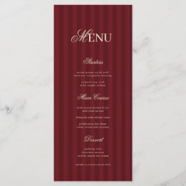 Menú Ivory & Burgundy Elegant Stripes Retro Wedding