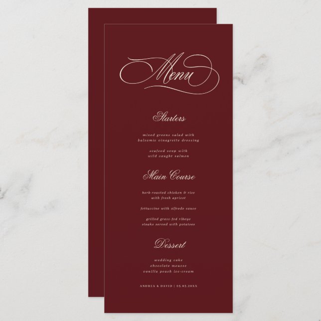 Menú Ivory & Burgundy Old Money Aesthetic Retro Wedding (Anverso / Reverso)
