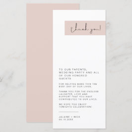 Menú JALAINE Moderno Rubor Boda Rosa Plate Gracias