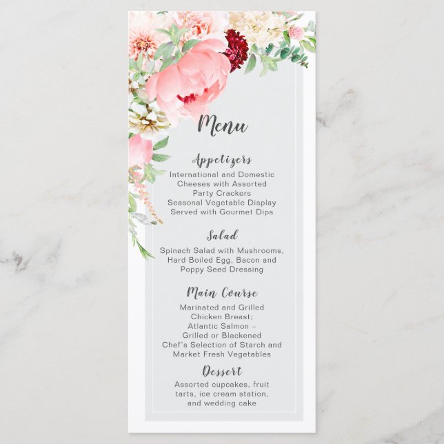 Menú Jardín de boda acuarela silvestre | (Anverso)