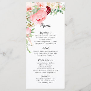 Menú Jardín de boda acuarela silvestre
