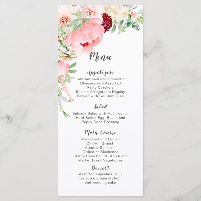 Menú Jardín de boda acuarela silvestre | (Anverso)
