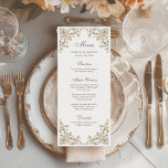 Menú Jardín de vintage | Boda de lujo colorido<br><div class="desc">Estas magníficas y magníficas tarjetas de menú boda o de menú para la cena presentan un estilo antiguo, un magnífico borde barroco ilustrado con flores de colores y hojas en sutiles tonos de melocotón, rosa, púrpura, verde y neutro sobre un fondo blanco. Un aspecto caprichoso que también recuerda el estilo...</div>