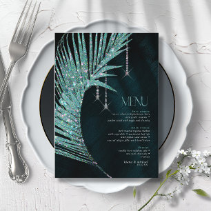 Menú Jewel Palm Leaf Boda ID830 Verde azulado