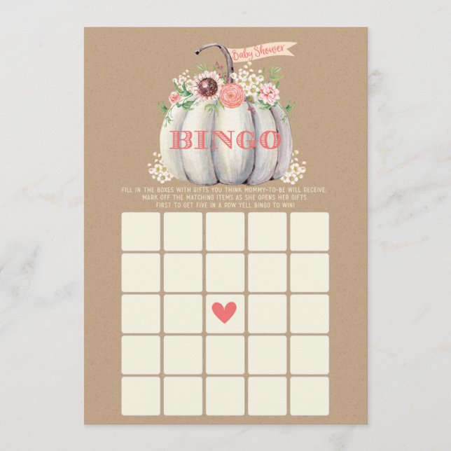 Menú Juego de Bingo Baby Shower de la Calabaza Blanca C (Anverso)