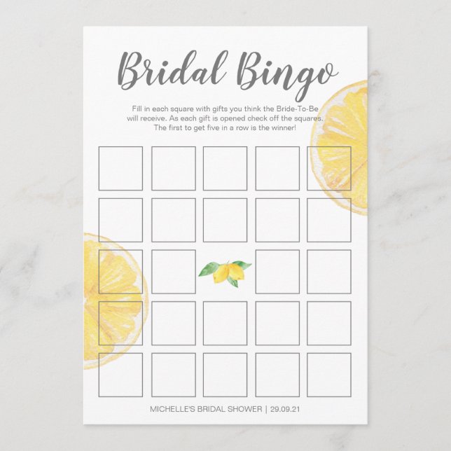 Menú Juego de ducha de Bingo Bridal Lemon Doble (Anverso)