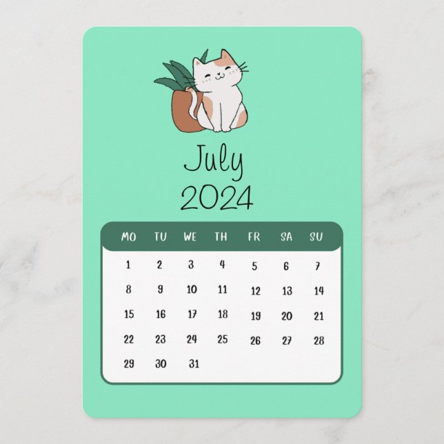 Menú Julio De 2024: Calendario De Gatos Y Plantas Solo (Anverso)