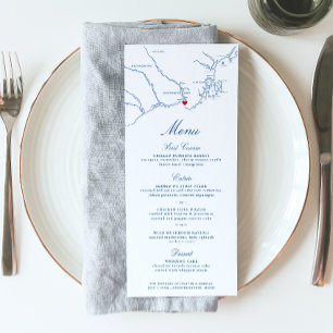 Menú Kennebunkport Maine Mapa Elegante Boda Azul Marino