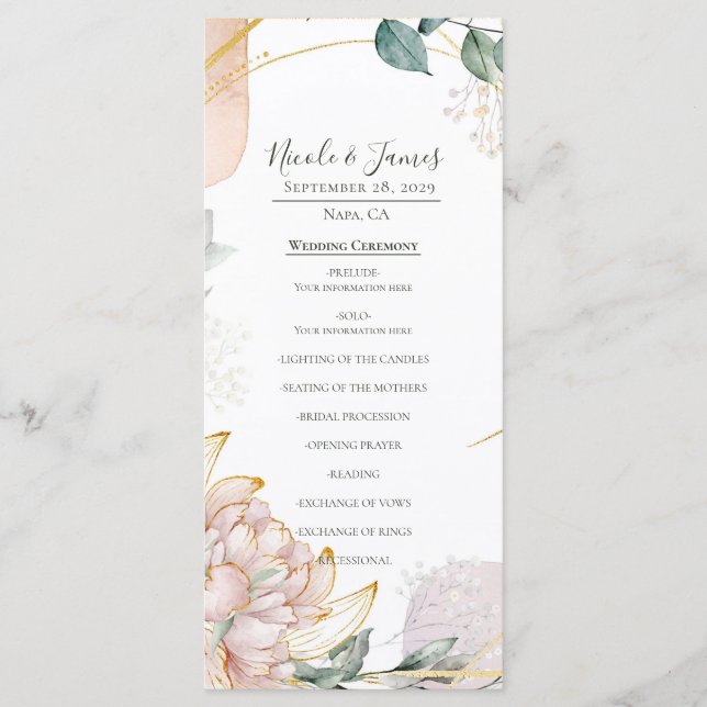Menú La boda de flores de follaje dorado (Anverso)