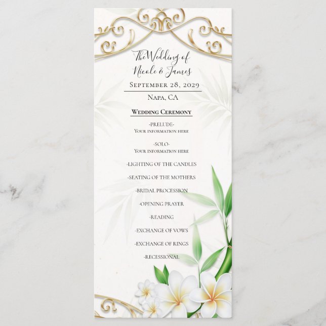 Menú La boda en el jardín de bambú imperial tropical  (Anverso)