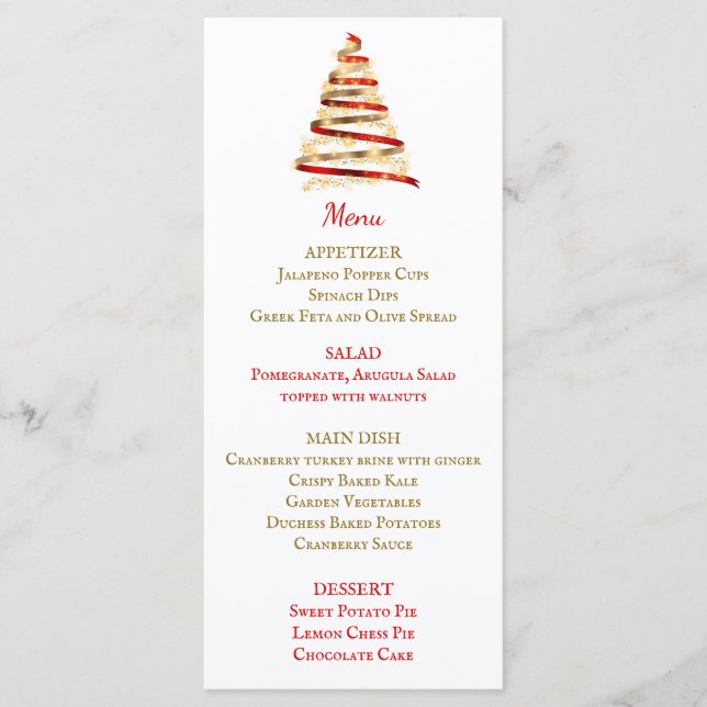Menú La carta de cena de los Navidades rojos y dorados (Anverso)