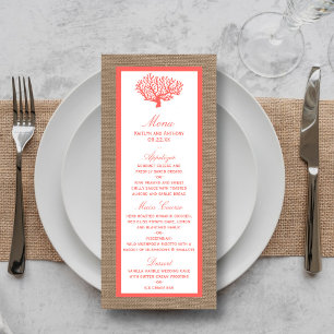 Menú La Colección De Bodas De Coral En Burlap Boho Beac