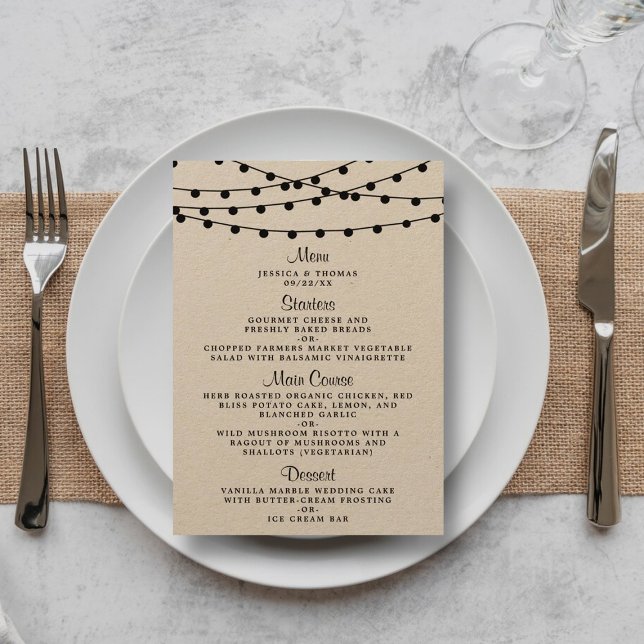 Menú La colección de Bodas Rustic Kraft Lights (Subido por el creador)