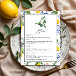 Menú La Dolce Vita Lemon & Olive Mediterranean Boda<br><div class="desc">Podrá realzar su recepción nupcial de inspiración italiana con este elegante menú boda "La Dolce Vita". Con un sofisticado ilustracion de ramas de olivo, limones vibrantes y azulejos mediterráneos clásicos, el diseño de la carta le da un toque de encanto rústico y elegancia a su escapada. El personalizable completo es...</div>