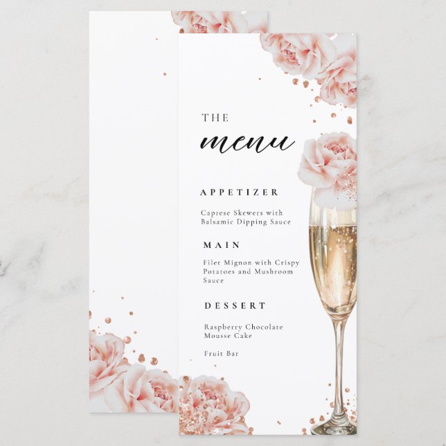 Menú La elegante ducha de novia rosa rosa de Rubor (Anverso / Reverso)