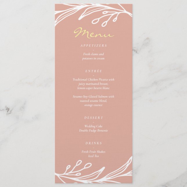 Menú La hoja rosa era la doble felicidad del boda chino (Anverso)