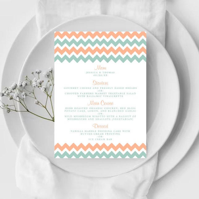 Menú La moderna colección de Bodas Chevron Peach & Mint (Subido por el creador)