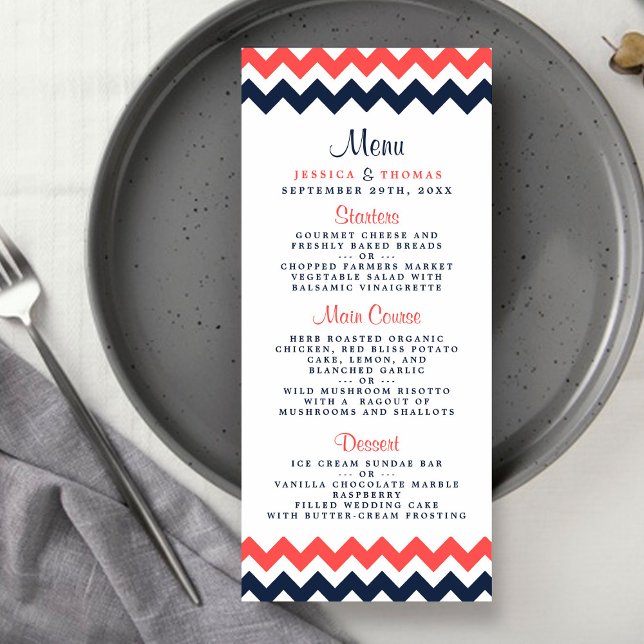 Menú La moderna colección de Bodas de Chevron Navy & Co (Subido por el creador)