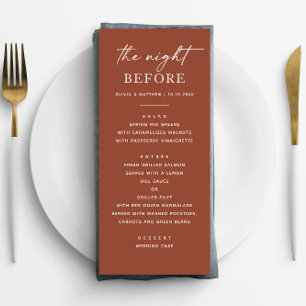 Menú La noche anterior. Cena de ensayo de caída de terr