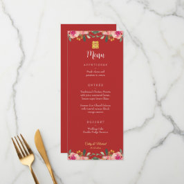 Menú La peonía roja floral boda chino doble felicidad