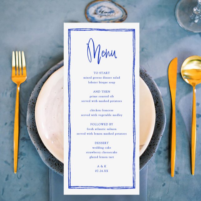 Menú largo del Boda manuscrito azul francés (Subido por el creador)