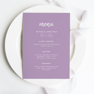 Menú Lavanda con guiones Minimalistas modernos   BODA