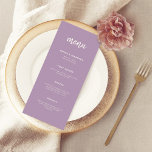 Menú Lavanda con guiones Minimalistas modernos | BODA<br><div class="desc">Esta elegante y minimalista tarjeta de menú boda cuenta con tipografía de escritura moderna en blanco y texto limpio,  sans serif para un diseño sencillo y elegante de lavanda liviana morada que le encantará.</div>