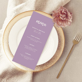 Menú Lavanda con guiones Minimalistas modernos | BODA