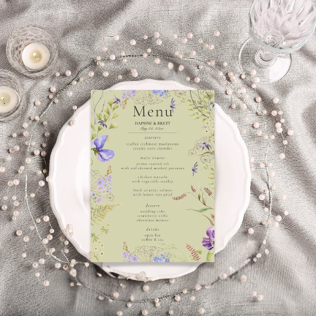 Menú Lavanda rústica y Boda de sabores de flores silves (Rustic Lavender & Sage Wildflowers Sage Wedding Menu)